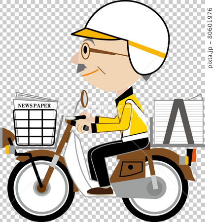 新聞配達員の男性 茶色のバイク のイラスト素材