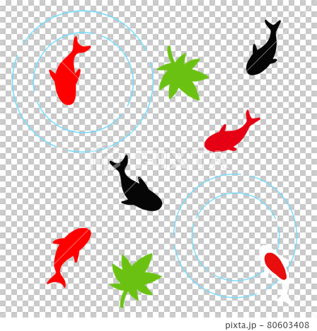 Autumn leaves and red and black goldfish 80603408