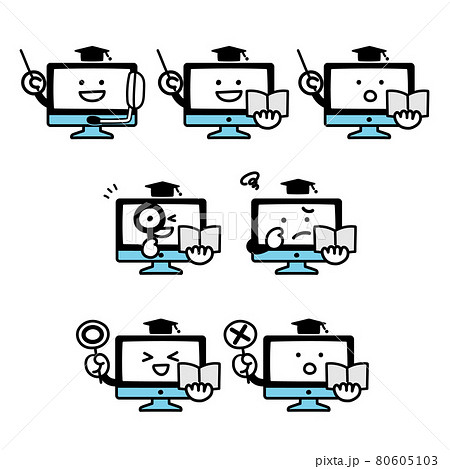 パソコンのキャラクターの教育に関する表情セット パソコンのキャラクターの教育に関する表情セット 80605103