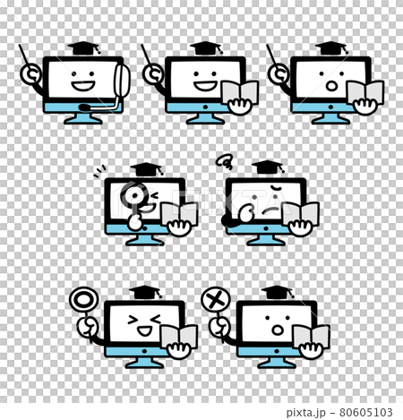 パソコンのキャラクターの教育に関する表情セット パソコンのキャラクターの教育に関する表情セット 80605103