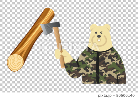 Illustration image of a polar bear using an ax 80606140