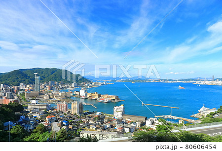 【福岡県】晴天下の関門海峡（門司港と下関） 80606454