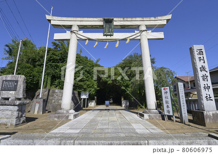 酒列磯前神社の鳥居と樹叢(じゅそう)に覆われた参道 酒列磯前神社の鳥居と樹叢(じゅそう)に覆われた参道 80606975