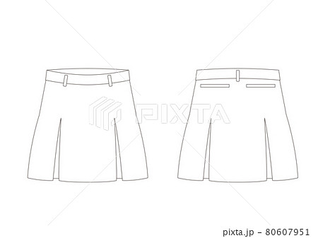ゴルフ プリーツスカート 4ヒダ ポケット付き 後ろ テンプレート 表裏 白のイラスト素材