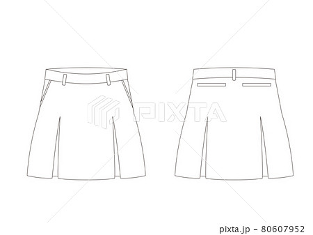 ゴルフ プリーツスカート 4ヒダ ポケット付き 前後 テンプレート 表裏　白 80607952