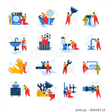 Plumber Flat Icons Set 80608710