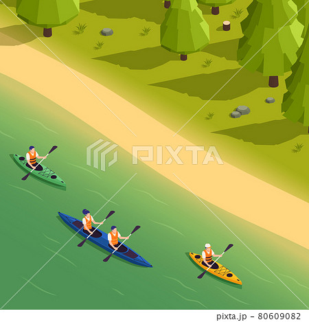 Canoeing Kayaking Isometric Composition 80609082