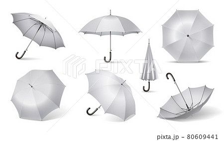 White Realistic Umbrella Icon Set 80609441