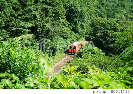 山間を走る木次線単行列車 80611519