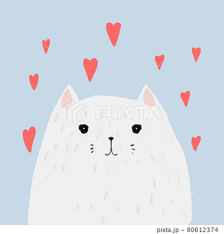 White Fat Cat In Love With Red Hearts Romantic のイラスト素材