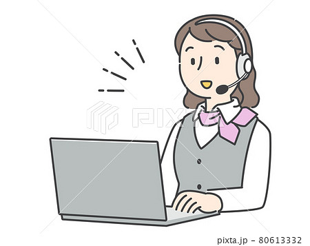 オペレーターの女性がインカムで会話をしている 80613332