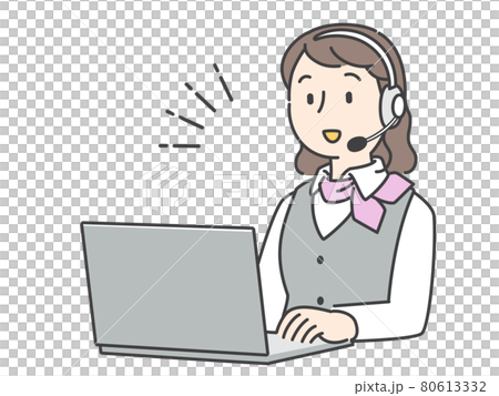 オペレーターの女性がインカムで会話をしている 80613332