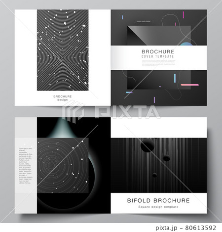 Vector layout of two covers templates for square design bifold brochure, flyer, magazine, cover design, book design, brochure cover. Tech science future background, space astronomy concept. 80613592