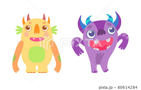 Cute Friendly Little Monsters Set, Funny Adorable Aliens Characters Cartoon Vector Illustration 80614284