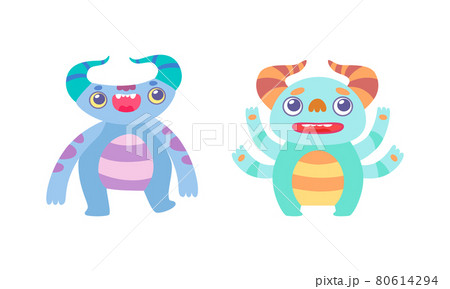 Cute Little Monsters Set, Funny Colorful Horned Monsters Cartoon Vector Illustration Cute Little Monsters Set, Funny Colorful Horned Monsters Cartoon Vector Illustration 80614294