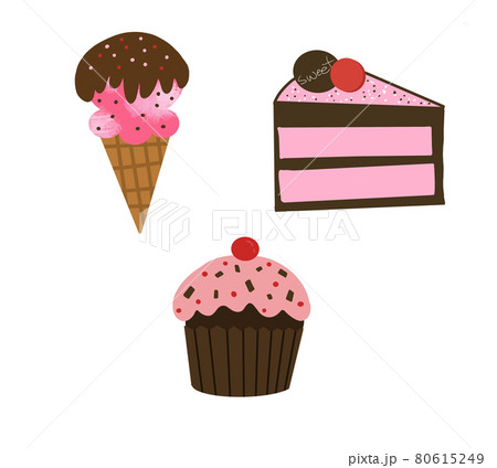 カップケーキ ケーキ アイスクリームのイラスト素材