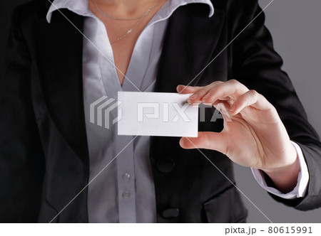 close up.business woman showing blank business card.isolated on 80615991