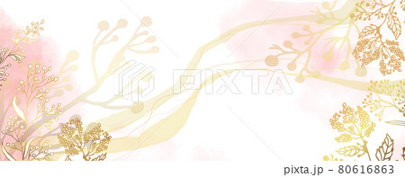 Luxurious golden wallpaper. White background and pink watercolor stains. Gold leaves wall art with a shiny light texture and abstract lines. Modern art mural wallpaper. Vector illustration. Luxurious golden wallpaper. White background and pink watercolor stains. Gold leaves wall art with a shiny light texture and abstract lines. Modern art mural wallpaper. Vector illustration. 80616863