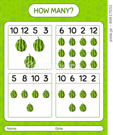 How many counting game with watermelon. worksheet for preschool kids, kids activity sheet, printable worksheet How many counting game with watermelon. worksheet for preschool kids, kids activity sheet, printable worksheet 80617032