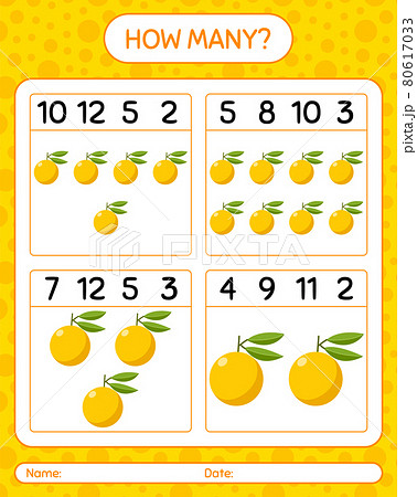 How many counting game with yuzu. worksheet for preschool kids, kids activity sheet, printable worksheet 80617033