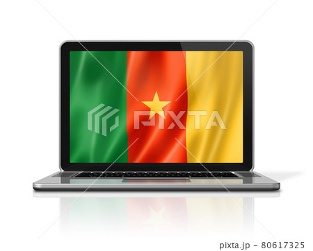 Cameroon flag on laptop screen isolated on white. 3D illustration 80617325