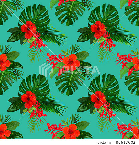 Tropical seamless pattern with red flowers of hibiscuses for wallpaper design 80617602