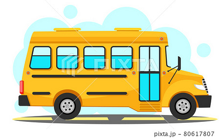 Yellow School Bus On White Background Side View Stock Illustration