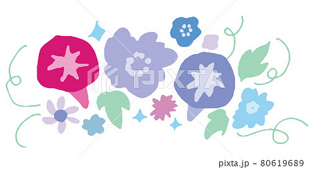 手書きタッチの朝顔イラスト 夏の朝顔とツタのベクターイラスト のイラスト素材