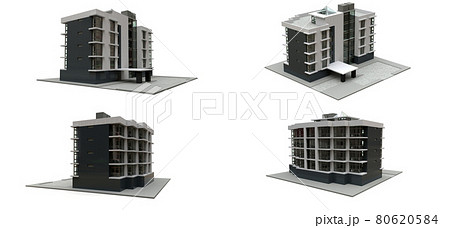 3d illustration. Small white-gray condominium with elevator and garage. 3d rendering. 80620584