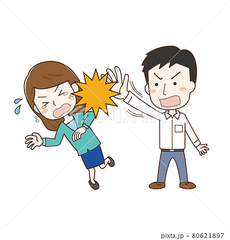 叩く男性と泣く女性 80621897