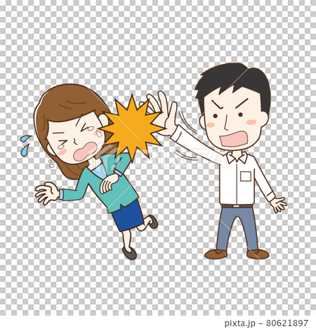 叩く男性と泣く女性 80621897