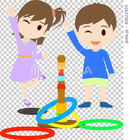 シンプルで可愛い輪投をする子供のイラスト素材