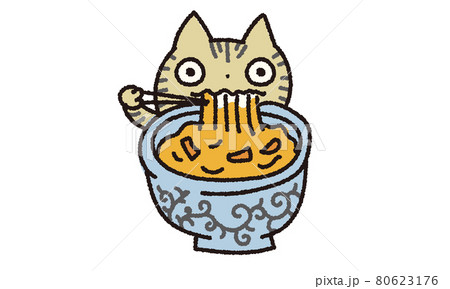 カレーうどんを食べるネコ カレーうどんを食べるネコ 80623176
