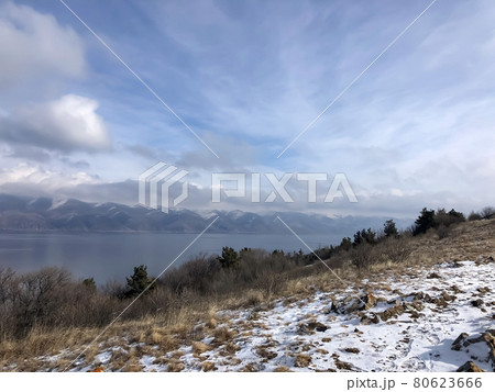Lake Sevan in winter, Armenia - stock photo 80623666