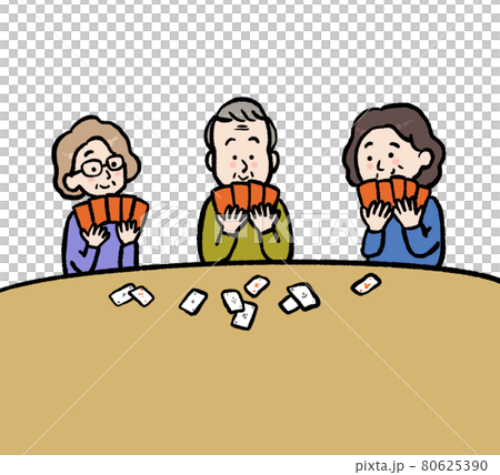 一位老人玩紙牌遊戲的插圖 一位老人玩紙牌遊戲的插圖 80625390