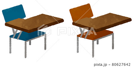 学校授業の椅子と机一体型のセットのイラスト素材