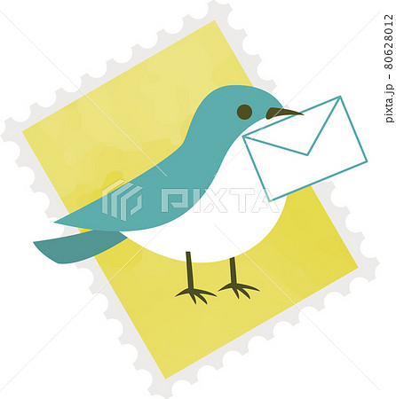 手紙を咥えている小鳥のイラストのイラスト素材