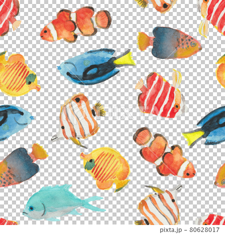 Tropical fish watercolor illustration seamless pattern Tropical fish watercolor illustration seamless pattern 80628017