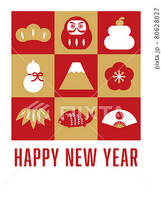 年賀状テンプレート／アイコン×市松模様（HAPPY NEW YEAR） 80628027