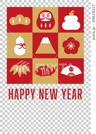 年賀状テンプレート／アイコン×市松模様（HAPPY NEW YEAR） 80628027
