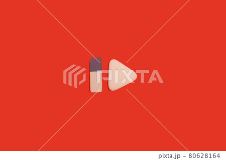 two erasers on a red background. office accessories two erasers on a red background. office accessories 80628164