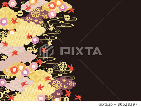 秋の背景（紅葉と菊）ヨコ8ベク 80628397