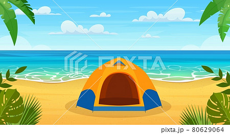 Summertime on the beach. Palms and plants around 80629064