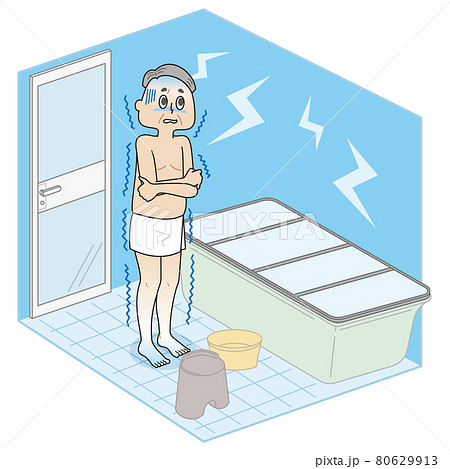 浴室が寒くて震えているシニア男性 80629913