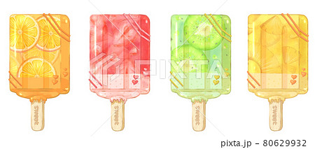 Fruit Ice Bar 4 Types Set Stock Illustration