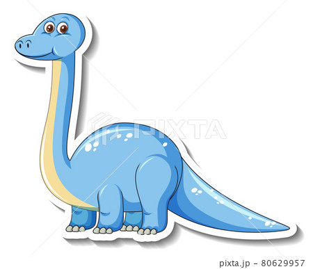 A sticker template with cute brachiosaurus dinosaur cartoon character isolated 80629957