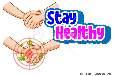 Stay Healthy font with hands holding together with coronavirus icon 80630126