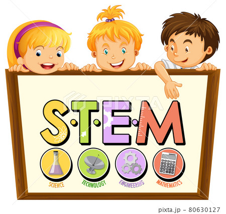 STEM education logo with little kids cartoon character 80630127
