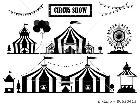 Set Of Silhouettes Circus Tent Marquee With のイラスト素材