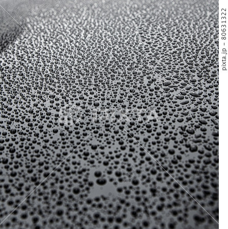 Water drops on car paint. Hydrophobic water effect on car body. 80631322